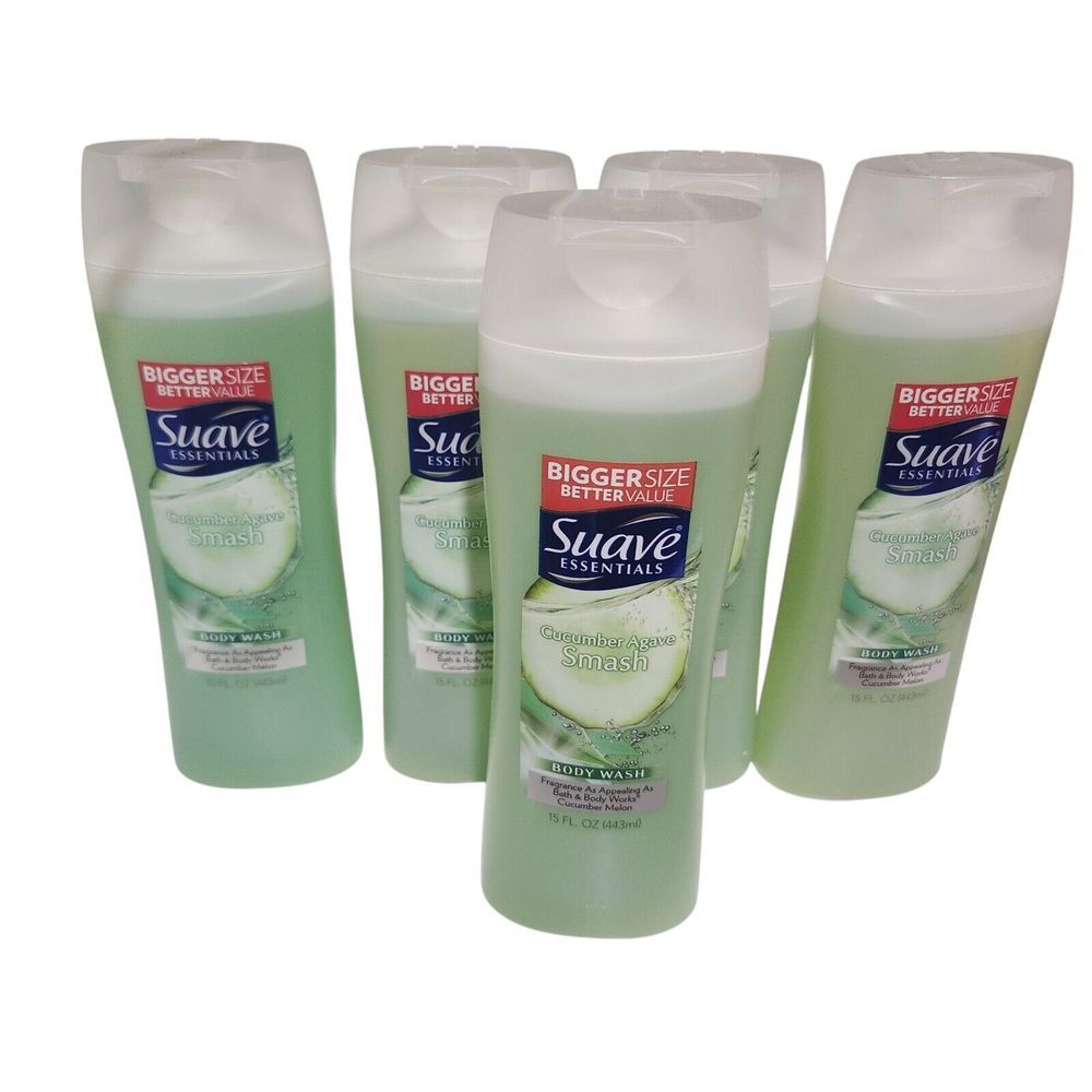 5 Pack SUAVE ESSENTIALS CUCUMBER AGAVE SMASH REFRESHING BODY WASH 15 OZ HTF